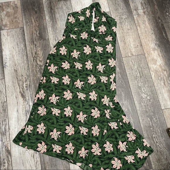 NWT Topshop Hibiscus Floral Halter Neck Midi Dress Green and Pink Size 12 - Picture 5 of 9